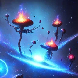 metal MUSHROOMs stars galaxy SPACE lANDSCAPE BURNING IN BLUE FLAMES hellfire abyss Faust sword wings