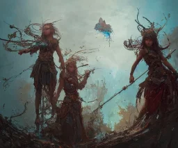 Insanely detailed photography of a FOUR beautiful girls representing each one: water, earth, fire and air, intricate and hyperdetailed painting by Ismail Inceoglu Huang Guangjian and Dan Witz CGSociety ZBrush Central fantasy art album cover art 4K 64 megapixels 8K resolution HDR