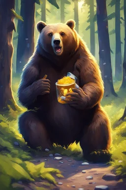 Bear eating honig and is in a wald and play fortnite and polar lichter