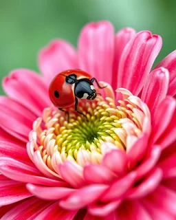 ladybug on pink gerbera I, rose, no background, fantasy art, delicate, macro visual, ultra realistic, cartoonish drawing, stylishly executed watercolor, in UHD format, (masterpiece, best quality: 1.4), artistic style that combines the fiery line drawing with the liveliness of watercolor. detailing, with sharp focal points and smooth even transitions. The overall feeling of dynamism and sophistication, the shooting angle is clear and expressive, golden ratio, sophistication and fiery.