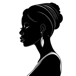 . waist-length bust woman, linocut style, white background, profile, composition without a full head empty space around the head minimalism, artistic deformation of the head shape, slight paralysis, black woman Design a minimalist and simple vector-style profile Woman