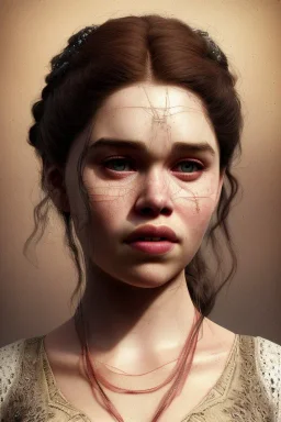 close up portrait of fog as wonderfull emilia clarke woman indian clothes, mouth shut, fine detail, highly intricate, modern surrealism painting, defined cracks and breaks, high-quality, volumetric lighting, 8k, ultrahd, George Grie, Marco Escobedo, Igor Morski,Brian Froud, Howard Lyon, Selina French,