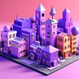 A violet mini town in Bauhaus art style