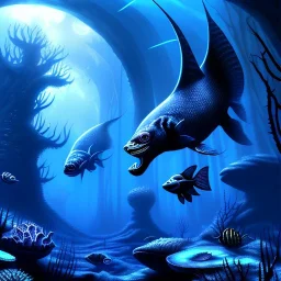 epic horrific wasted aquatic world in night with black shade, 8k resolution, ultra hyperdetailed, Unreal Engine 5, ultra colourful, very small details, realistic