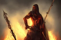 Church executioner, Fire theme art, Dark moody night atmosphere, 8K, high body details, anatomically perfect bod