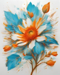 bright light and turquoise , gold and orange flower van Gough white background
