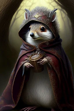 squirrel hedgehog mix being a cleric of death hood on