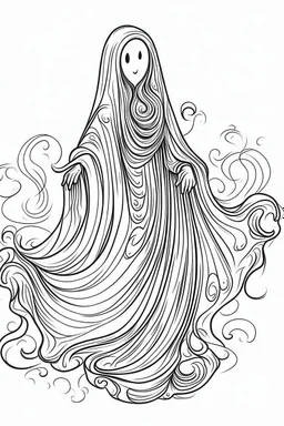 Ghost. Outline, sketch style, only use outline, mandala style, clean line art, white background, no shadows, no clear wall, coloring page.