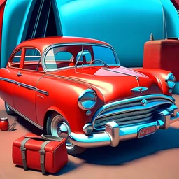 Moo50s, vintage objects, car corpetto, realistic effects, red