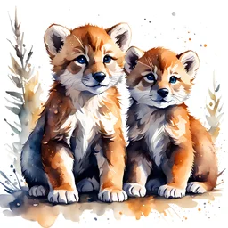 watercolor drawing of three russian cubs on a white background, Trending on Artstation, {creative commons}, fanart, AIart, {Woolitize}, by Charlie Bowater, Illustration, Color Grading, Filmic, Nikon D750, Brenizer Method, Perspective, Depth of Field, Field of View, F/2.8, Lens Flare, Tonal Colors, 8K, Full-HD, ProPhoto RGB, Perfectionism, Rim Lighting, Natural Lighting, Soft Lig
