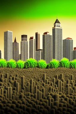 city growing from soil like plants