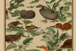 John James Audubon etching of a fully uncropped Dodo bird and a Platypus in a chinoiserie landscape