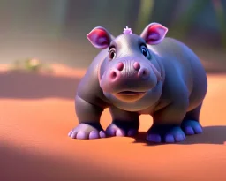 baby hippo, dwarf hippopotamus, natural environment, photojournalism, hyper detailed, hyper realism, pixar character, animation series, sweet and gentle, friendly,