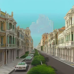 Skyline,elegant and modern Metropolis on sea,Beaux Arts architecture,Vignola classicism+palladio+ colourful town+liveable street+detailed facades+tiles rooftops+green city,uphill road,trees on walkway,elegant avenue, biopunk+alphonse mucha, greg rutkowski,matte painting, cryengine, hyper detailed, felix kelly, fantasy art, seb mckinnon"