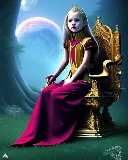 A young vampire girl sitting on a great throne