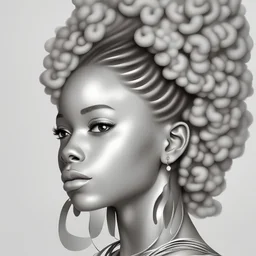 white background, design of a african girl with curly and volumous hair, soft skin, sharpen image, 3d art, colorful, white background