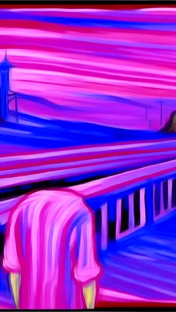 A light pinkish purple haunted bridge painted by Edvard Munch