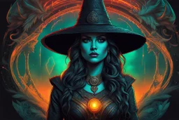 The witch in 8k sci-art drawing style, clash of the them, the which custom, neon effect, intricate details, highly detailed, high details, detailed portrait, masterpiece,ultra detailed, ultra quality