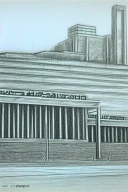 Pencil sketch of Egyptian Hospital, 1990 , It's raining hard, night , houses on the side ، on lined paper