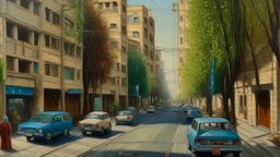 a modern street in Tehran. oil painting