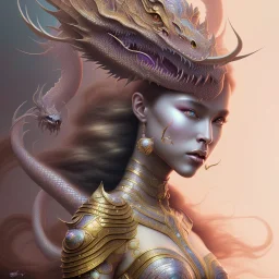 sango fantasy, fantasy magic, intricate, sharp focus, illustration, highly detailed, digital painting, concept art, matte, artgerm and paul lewin and kehinde wiley, masterpiece silver dragon head golden Asian nice breast Afo woman pink waves