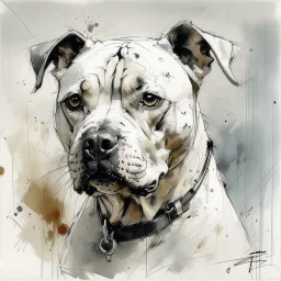 White Staffie dog with gentle expression in the style of Willem Haenraets, Yoji Shinkawa, Guy Denning, Florian Nicolle