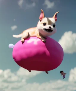 Ultra realistic speed clouds sky scene, wide angle view, sweet childs falling down, inflatable color clothing, free jumping flying, many trinkets, hair monster, many jelly beans, balls, color smoke, smile, happy, circus style, extreme, wind, clouds sea, 20,000 feet altitude, stratosphere, soft color, highly detailed, unreal engine 5, ray tracing, RTX, lumen lighting, ultra detail, volumetric lighting, 3d, finely drawn, high definition, high resolution.