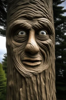 A pine tree with a human-like face that can talk