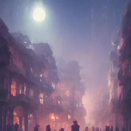 amazing euphoric futuristic Venetian Carnival sci-fi fantasy utopian paradise, Photorealistic beautiful, epic composition, night, dramatic, lights, dark, colourful, cute, Chiaroscuro, magical, caustics, studio ghibli, beautiful lighting, intricate detail, lively, Jordan Grimmer, Atey Ghailan