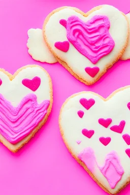 Heart shaped cookies with pink background