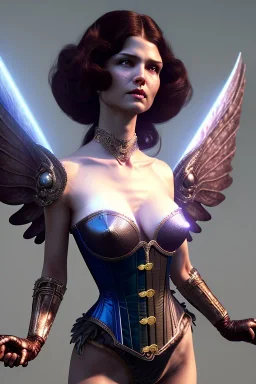 milf, warrior, brunet hair, corset, with wings, 8k resolution, high-quality, fine-detail, intricate, digital art, detailed matte, volumetric lighting, illustration, 3D octane render, brian froud, howard lyon, selina french, anna dittmann, annie stokes, lisa parker, greg rutowski