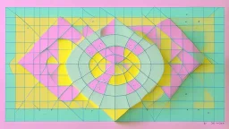 "Zeno's Paradox" is a piece of grid paper with pastel circles and triangles drawn on it and a 3d bor code on the top left