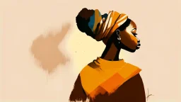 logo,Design, African woman, oil painting, featureless, graphic, drawing without facial features, background, sky, traditional clothes, cartoon, looking left