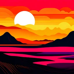 Vector graphics of a maximalistic landscape, nothingness, strong colors