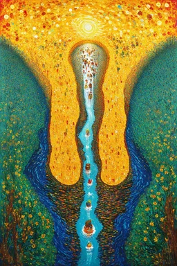 Somewhere down the Crazy River; Modern Celestial Symbolic Art in the color palette of Gustav Klimt