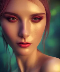 Realistic detailed perfect face portrait of a insane young beautiful woman top model in short open dress. Sensual, volumetric lighting, Unreal Engine 5, 3D Animation Quality, Octane Rendering. A masterpiece. There are water, flowers, vivid colors.