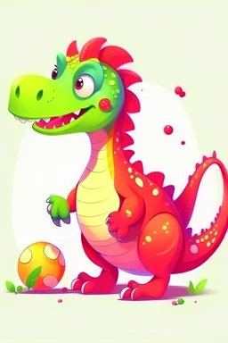 Acrtoon 2d art illustration . Cute.funny female Colorful dinosaur.her mouse is red