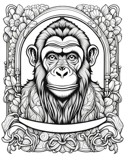 B/W outline art,coloring book page, full white, super detailed illustration for adult, "The Monkey Barber", crisp line, line art, high resolution,cartoon style, smooth, low details, no shading, no fill, white background, clean line art,law background details, Sketch style, strong and clean outline, strong and black outline