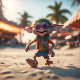 outline, hairy pimp groove funk kobold gremlin hippie in running inside big thread mill on beach ,bokeh like f/0.8, tilt-shift lens 8k, high detail, smooth render, down-light, unreal engine