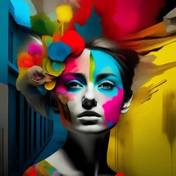 Photomontage, layered colorful art,