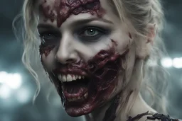 A hyper-realistic, , futuristic zombie bite woman, Photo Real, 8k