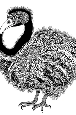 mandala large Ostrich: black and white with white background.