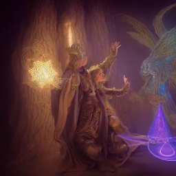 Paladin casting a magic spell, projecting hologram, 8k resolution, high-quality, fine-detail, iridescent, intricate, detailed matte, volumetric lighting, illustration, brian froud, howard lyon, selina french, anna dittmann, annie stokes, lisa parker, greg rutowski