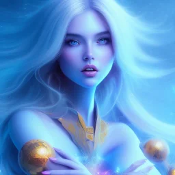 mutant pretty and sweet woman , perfect composition, hyperrealistic, blue and pink cosmic atmosphere, super detailed, 8k, high quality,