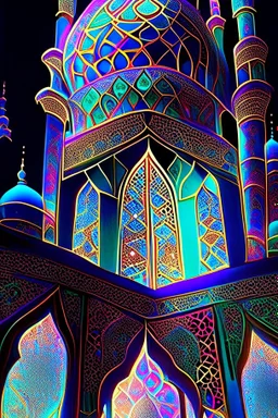 Mosque, beautiful, colorful, complex, detailed, elaborate, eldritch, expansive, ethereal, entangled, elemental, geometric, glowing, gossamer, iridescent, intricate, meticulous, mysterious, noctilucent, serene, radiant, polished