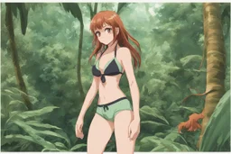 a anime-girl in a bikini on a jungle background