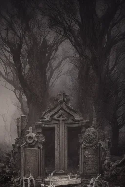 Step into the ethereal realm of an ancient graveyard, where time stands still and spirits linger. Broken tombstones, weathered by the passage of centuries, bear witness to forgotten lives. Hauntingly beautiful, the scene captures the eerie allure of the afterlife, with ghosts shrouded in the shadows, whispering secrets lost to time.Dark and Surreal Impressionism.