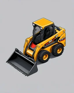 bobcat skidsteer with front bucket attachment and scorpion arms and tail, 3d cartoon proportions, isometric Digital painting