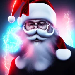 All Black Santa, ghost, wearing high tech mask, white smoke, dark, rage, high definition, ultra 8 k, volumetric lighting, blue fire, fog red rain