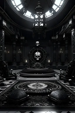 Obsidian Throne Room inlaid with silver and ivory skulls
